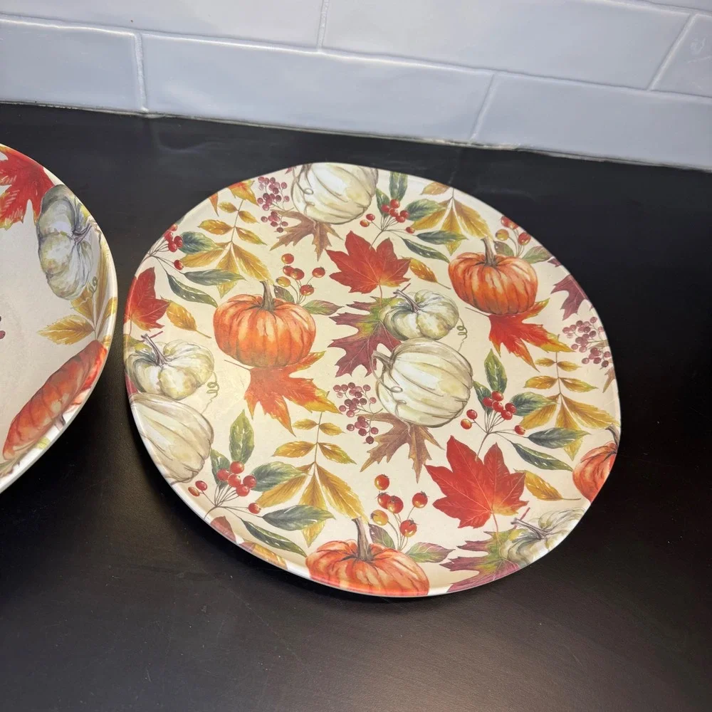 Bee & Willow Serving Bowl Tray Set Home Cream Orange Pumpkin Leaf Melamine